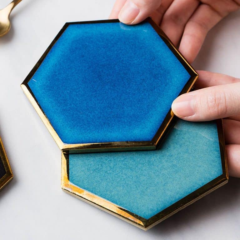 Hexagon Metallic Edged Ceramic Coaster Interiors Made Beautiful