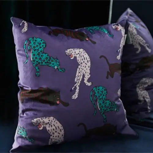Millicent Luxury Velvet Leopard Print Cushion Cover purple