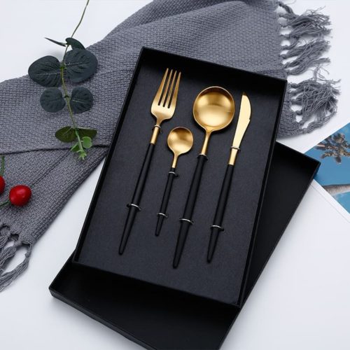 Metallic Cutlery set black gold