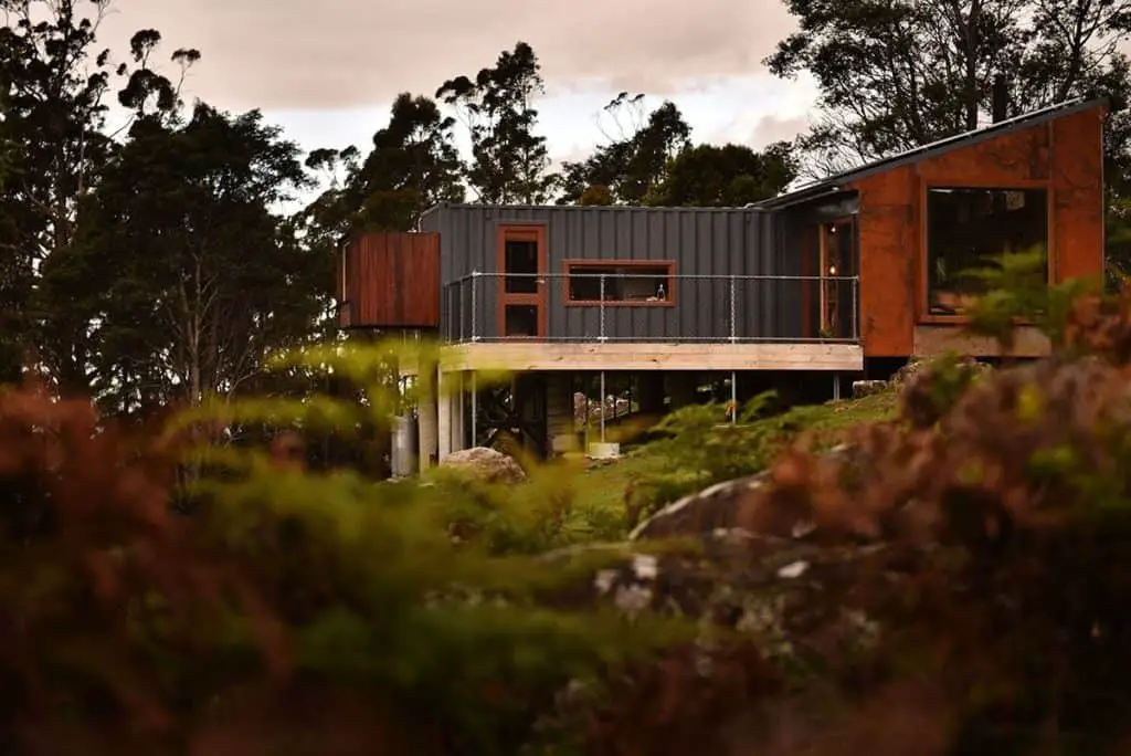 The Container - recycled shipping container home side elevation in Tasmania