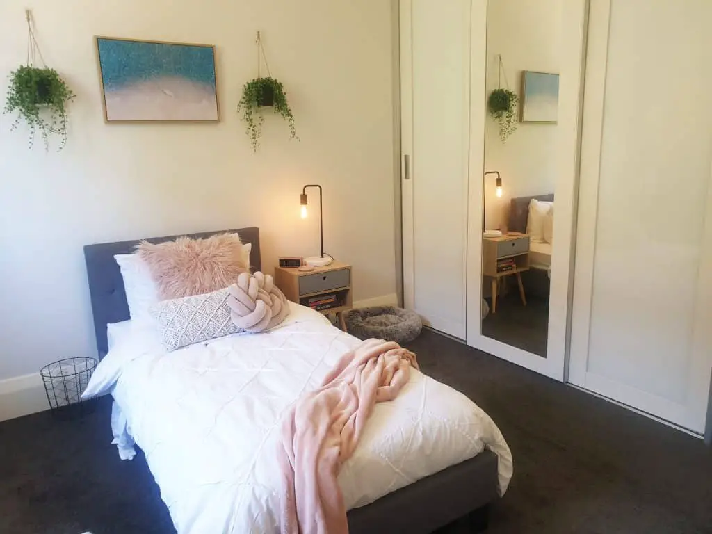 DIY Bedroom makeover - bed and wardrobe view.
