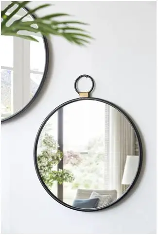 Round Pendant Wall Mirror black frame with gold detail
