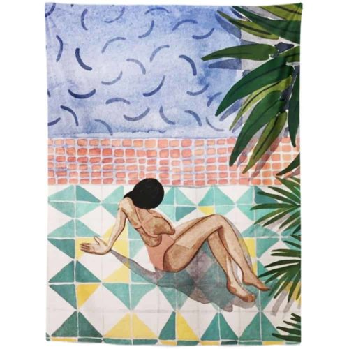 Exotic Tapestry woman sunbathing