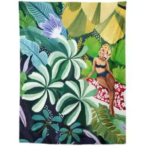 Exotic Tapestry woman relaxing in jungle