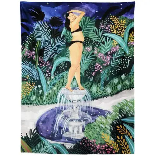Exotic Tapestry woman posing in bikini on top of water fountain