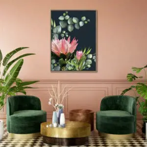 Inkheart Bush flower artwork on wall in living room