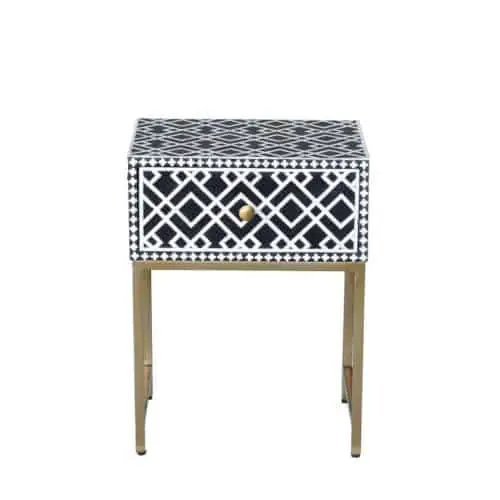 Ethically sourced bone inlay black side table front view