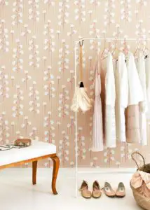 Sweet Cotton wallpaper cotton branch pattern in soft pink in room