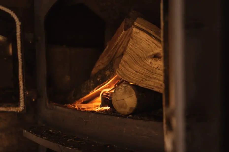 A photo of a wood heater fire burning