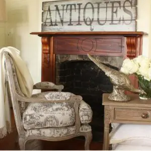 'Antiques' Wooden Sign on mantel place